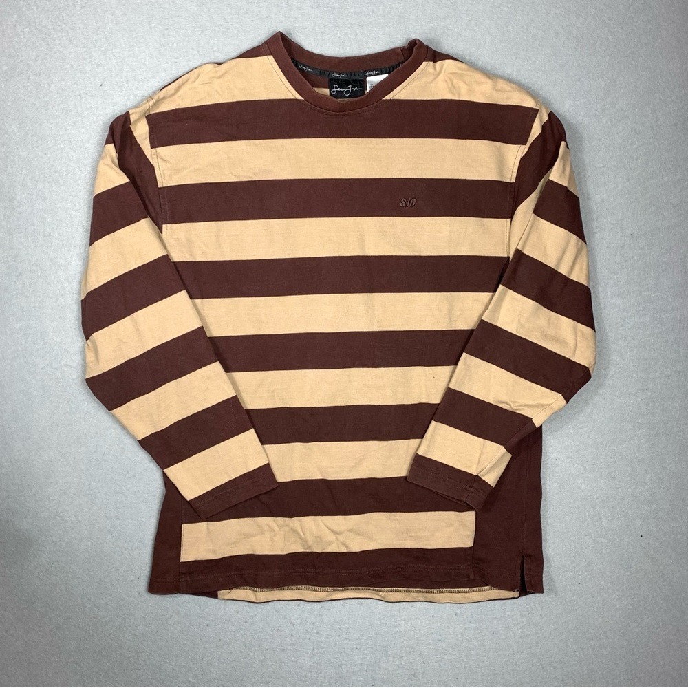 Y2K Sean John Shirt Mens XL Long Sleeve Brown Tan Stripe Streetwear